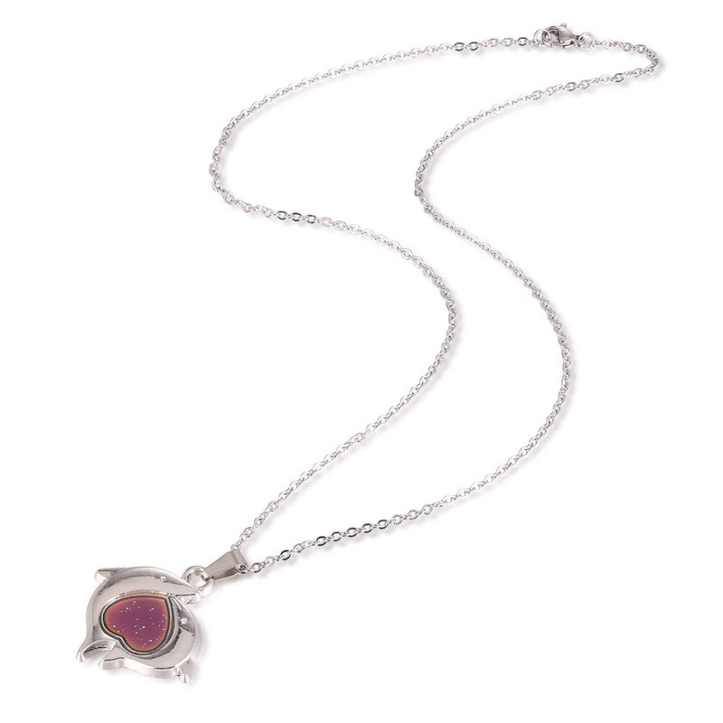 FM FM42 Temperature Sensing Color Changing Dolphin Pendant Necklace with 19.29" Stainless Steel Rolo Chain ZN1306 - Image 2